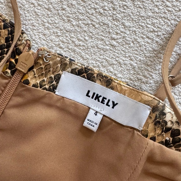 LIKELY Hayley Python Printed Faux Leather Mini Dress In Gold - Picture 5 of 8